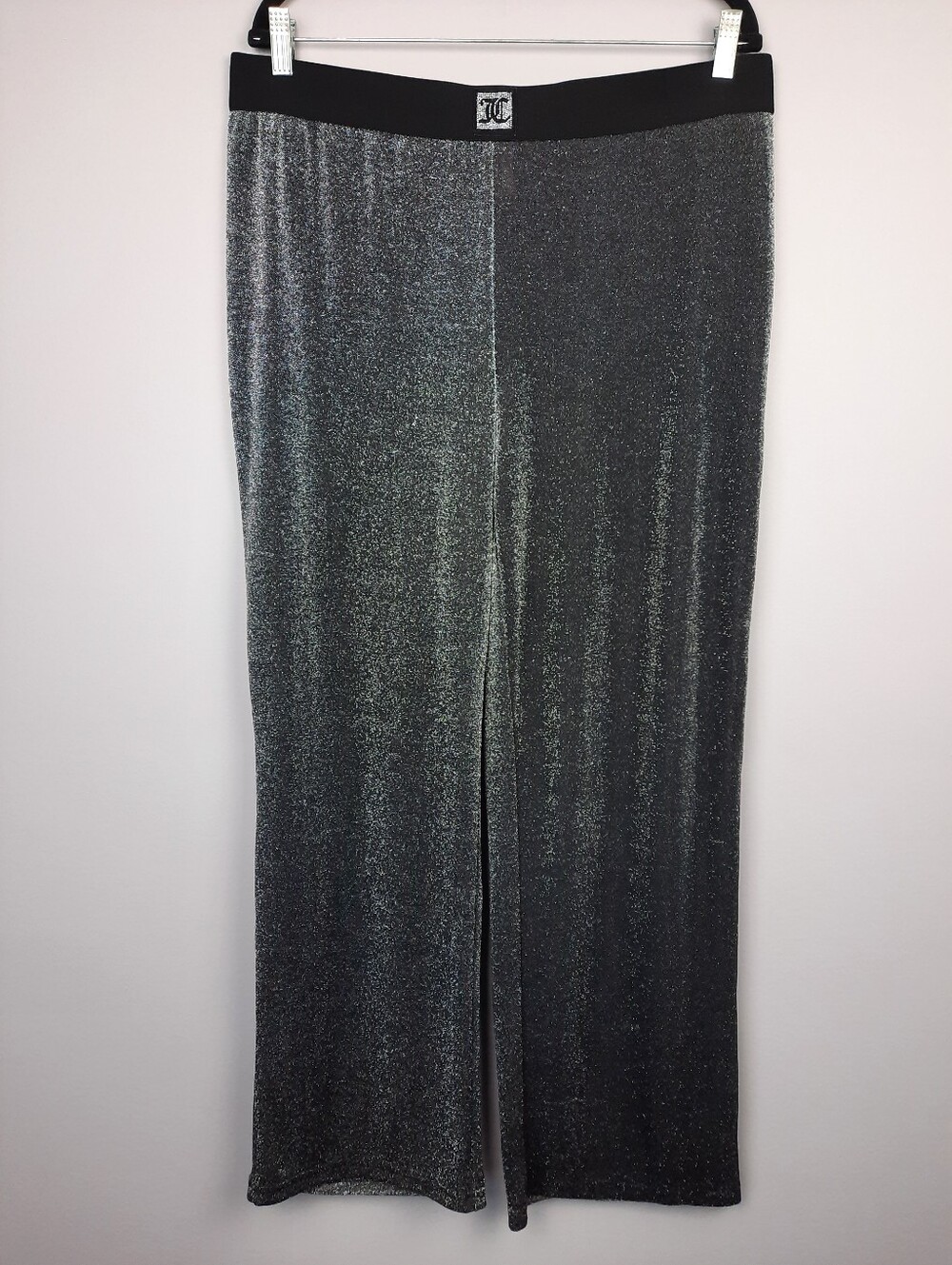 Juicy Couture Black and Silver Metallic High Rise Flowy Lightweight Y2K Pants XL